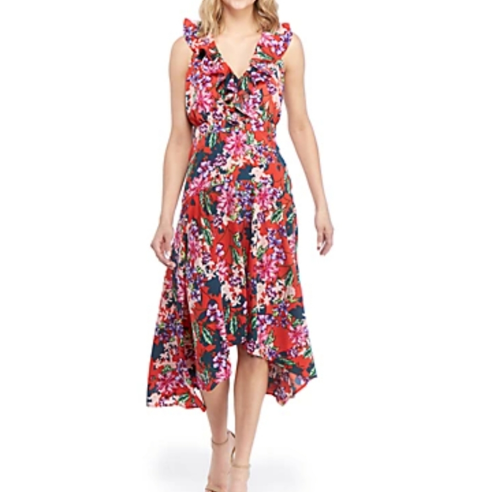 Cupio Floral dress with ruffles v neck Size Medium